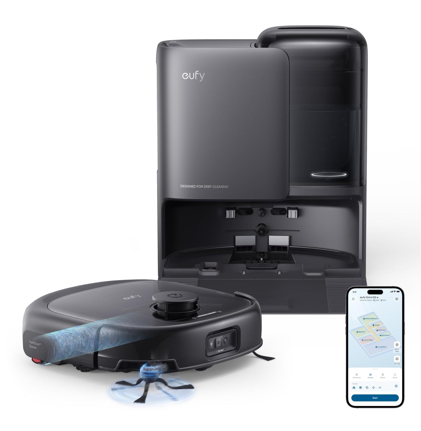 eufy E25 Robot Vacuum & Mop | 20,000Pa Suction, HydroJet Mop, Self-Emptying, CornerRover Arm for Edge Cleaning