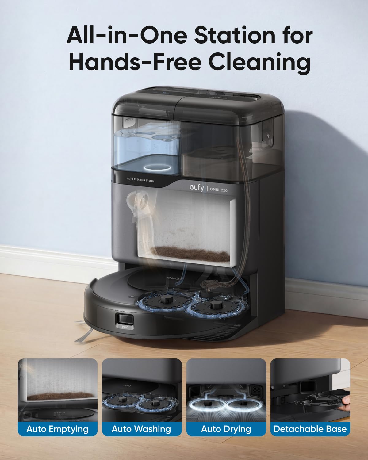 eufy Omni C20 Self-Emptying Robot Vacuum & Mop Combo with 7,000 Pa Suction & Auto Wash Station